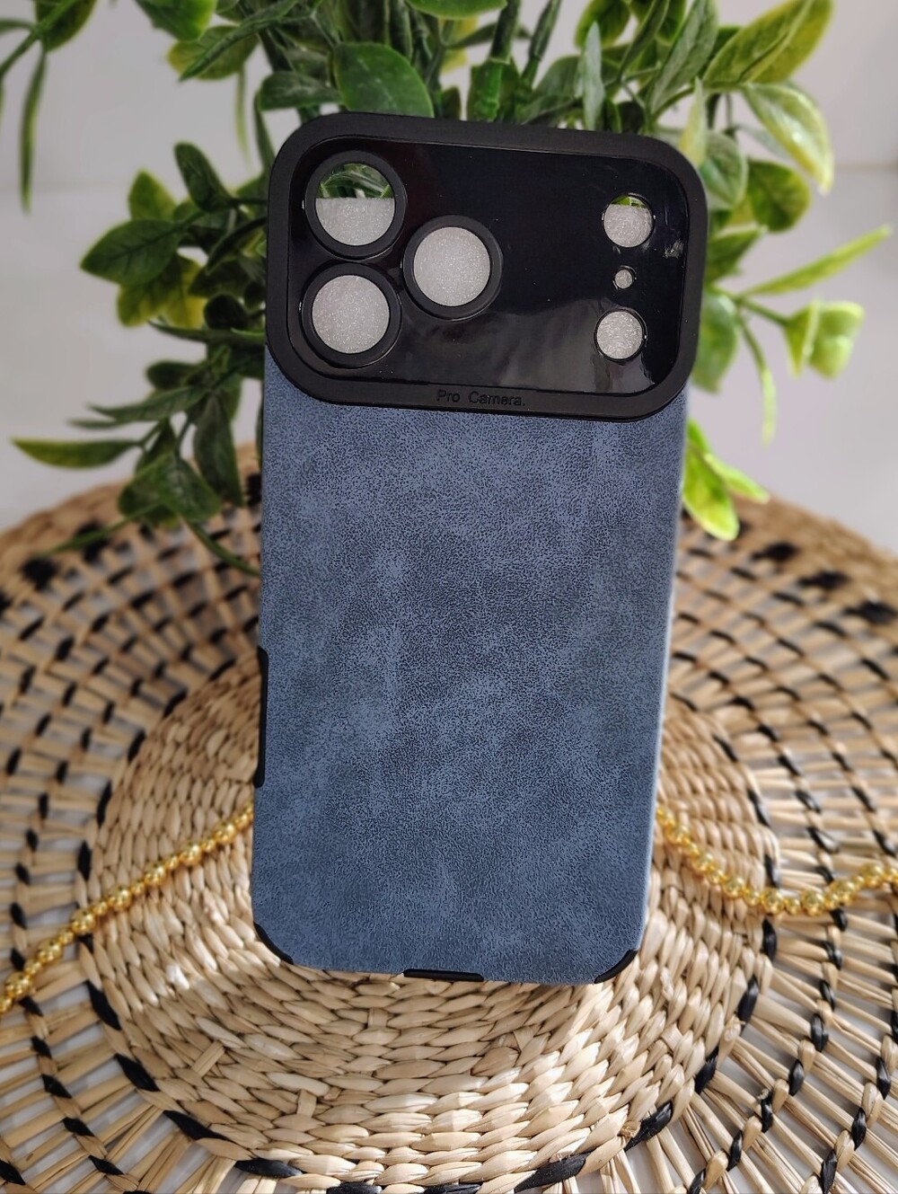 Blue Leatherette Iphone 17 PRO MAX Case with Black Camera Guard